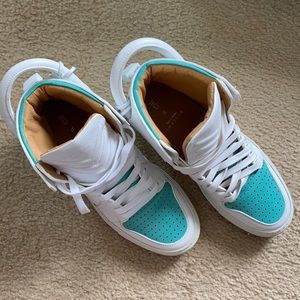 BUSCEMI hi top 7 , Teal/white leather sneaker